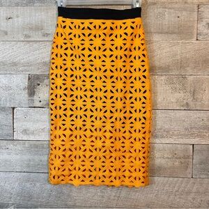MSGM Milano women’s mustard geometric macramé knit midi pencil skirt in size 38